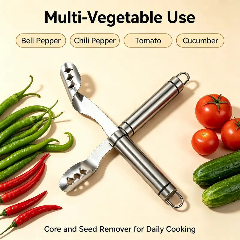 Stainless Steel Pepper Corer Seed Remover Tool, Chili Bell Pepper Core Deseeder 🌶️
