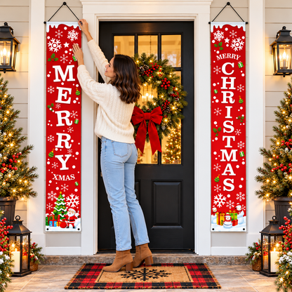 🎄 Merry Christmas Porch Banners – Festive Front Door Hanging Decorations (2PCS)