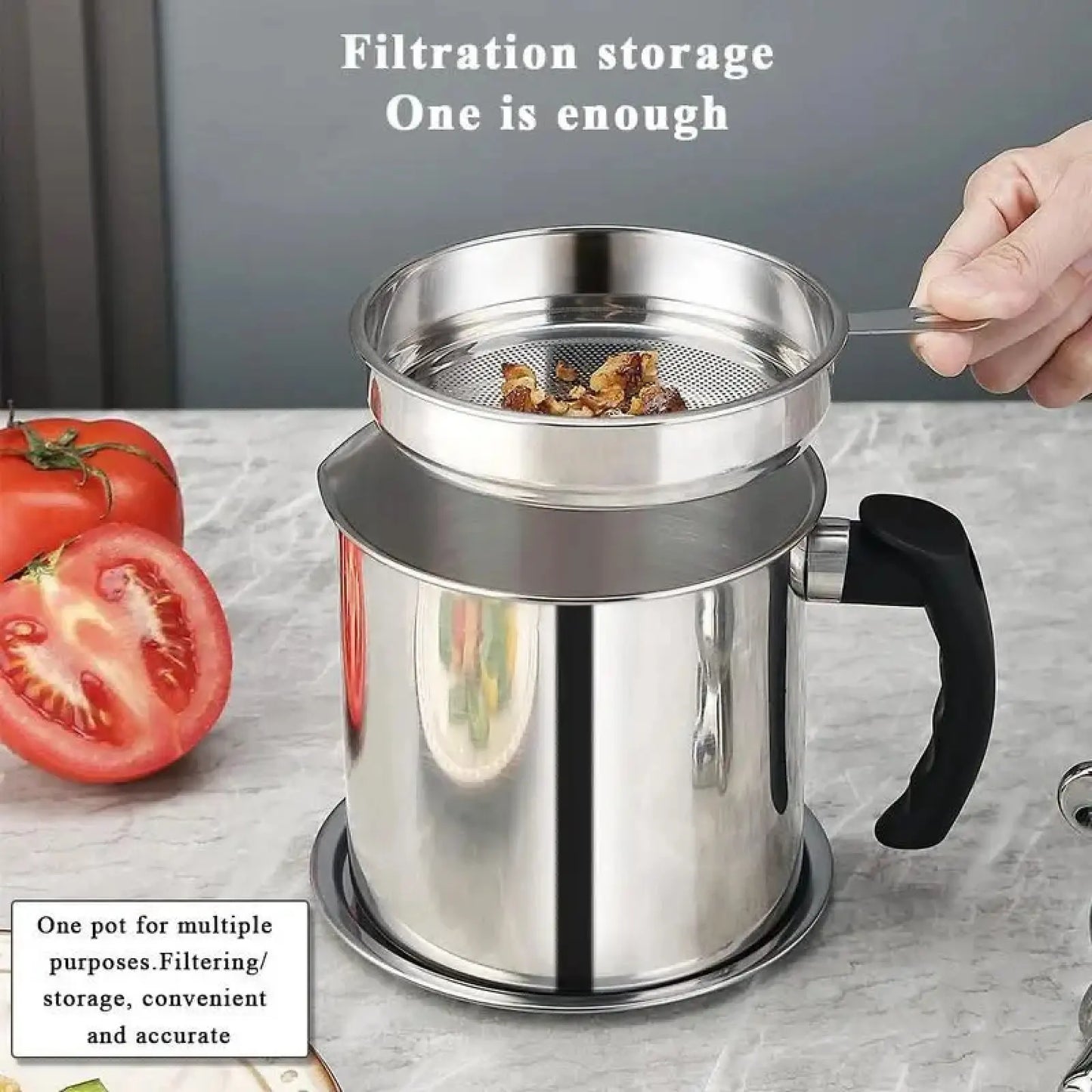 1-Count Stainless Steel Kitchen Oil Dispenser Container – Strainer & Tray Oil Can