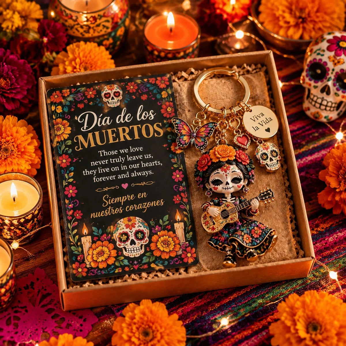 🌼 Día de Muertos Charm Keychain | 4 Colorful Floral & Skull-Inspired Styles 🎁