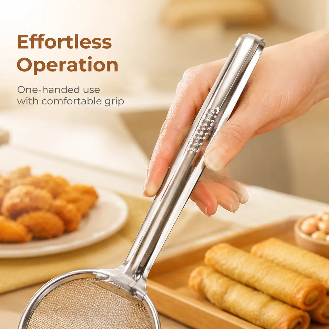One-handed use of frying tongs