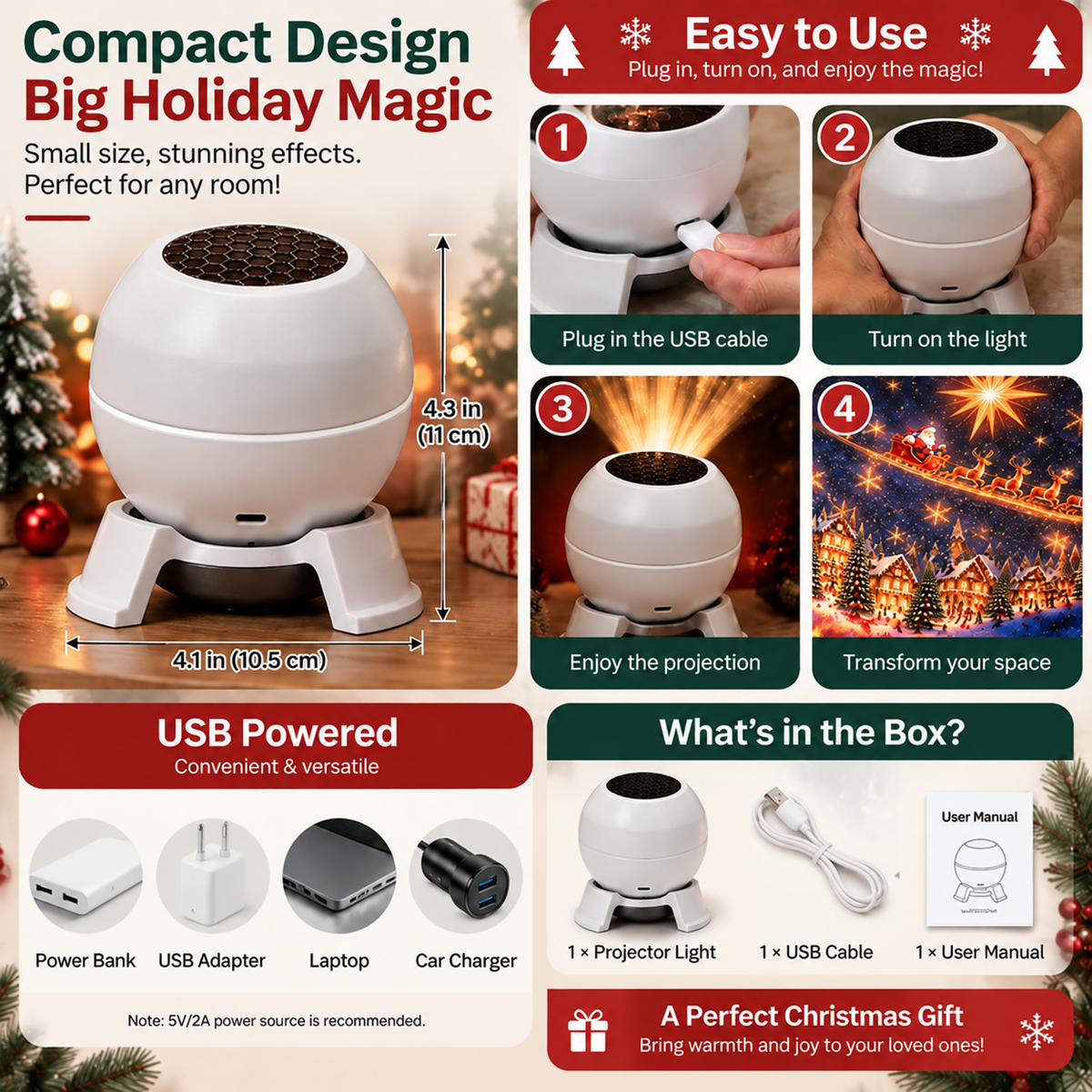 🎅 Turn Any Room Into a Christmas Wonderland – Holiday Projection Night Light