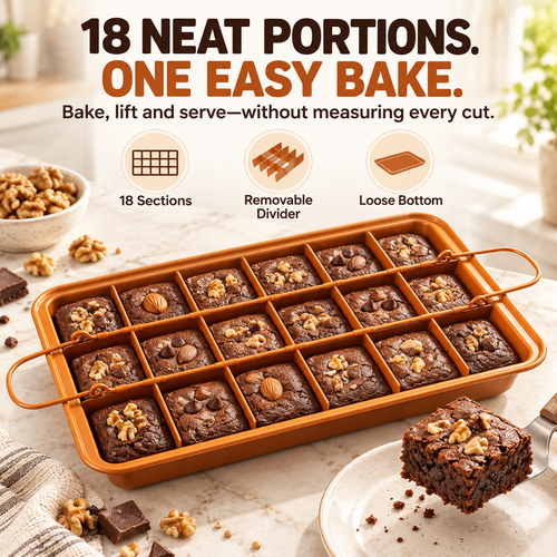 🍫 18-Section Removable Divider Brownie Pan – Thickened Carbon Steel Nonstick Baking Tray with Loose Bottom