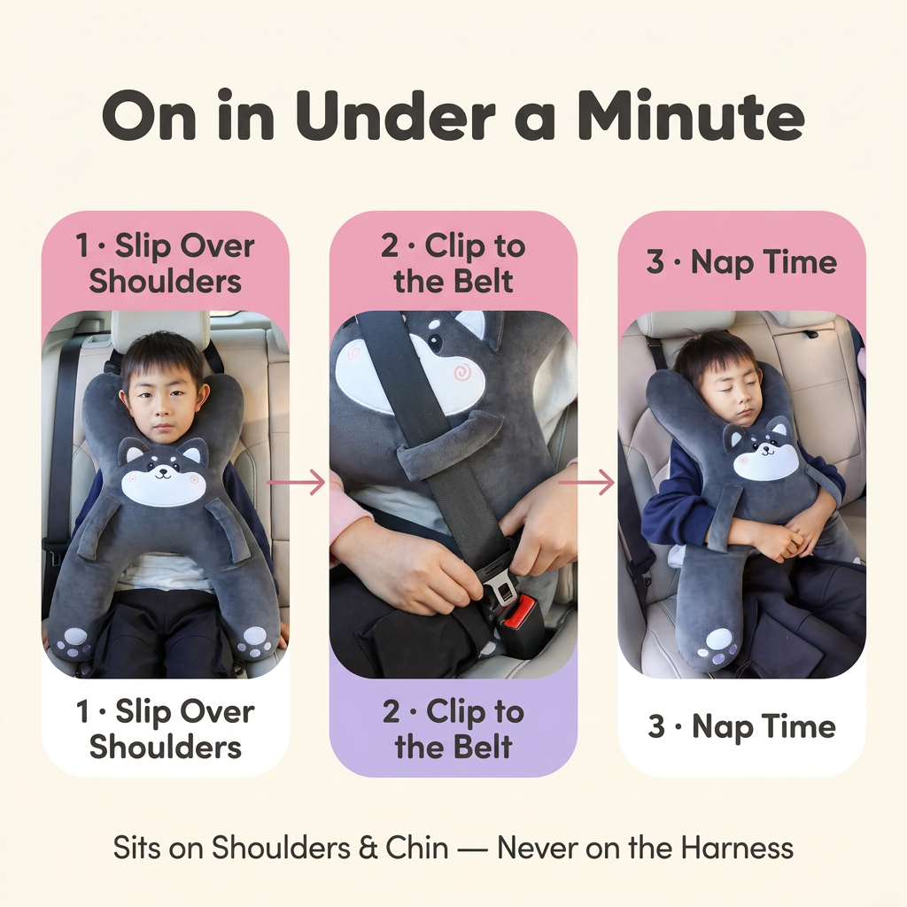 SnoozeBuddy - Kids' Car Seat Animal Pillow