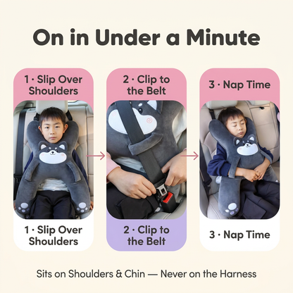 SnoozeBuddy - Kids' Car Seat Animal Pillow