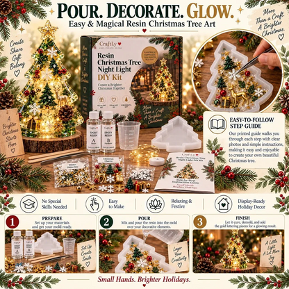🎄✨ DIY Christmas Glow Tree – Beginner-Friendly Resin Craft Kit with Lights & Festive Decorations