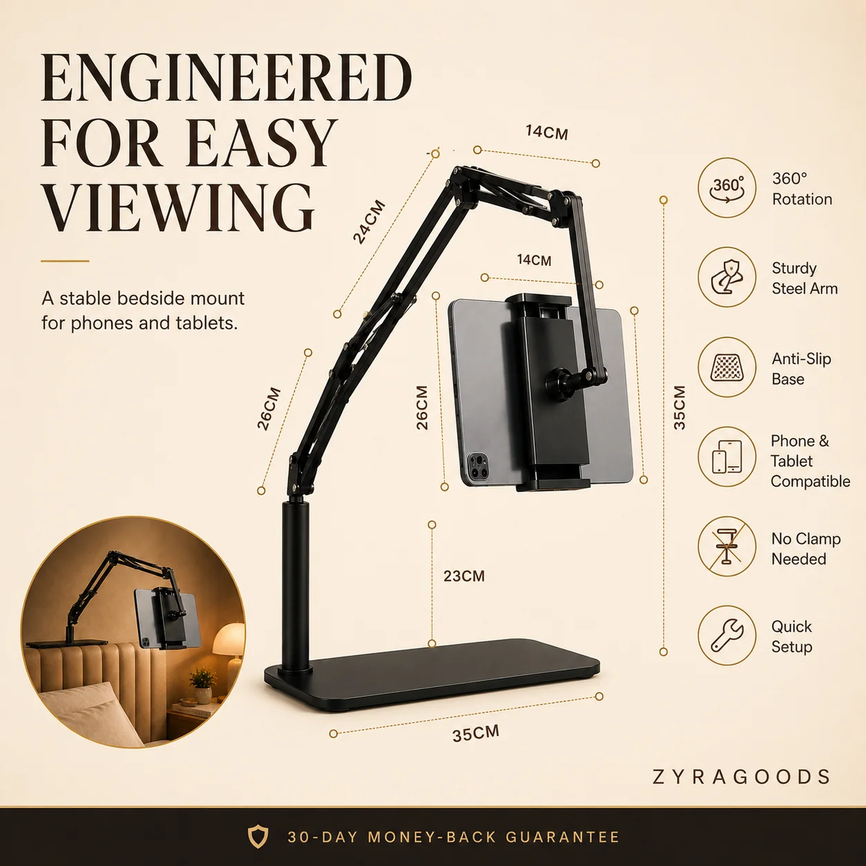 📢📢40% OFF !! ⏰ Hidden tablet stand – fits gaps, 4 joints, 360° rotation, hands-free!