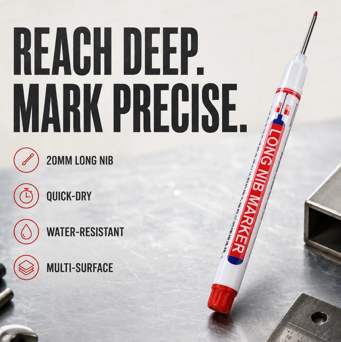 Deep Hole Marker Pen – Long 20mm Tip Waterproof Quick-Dry Marker for Wood, Metal & Hard-to-Reach Areas