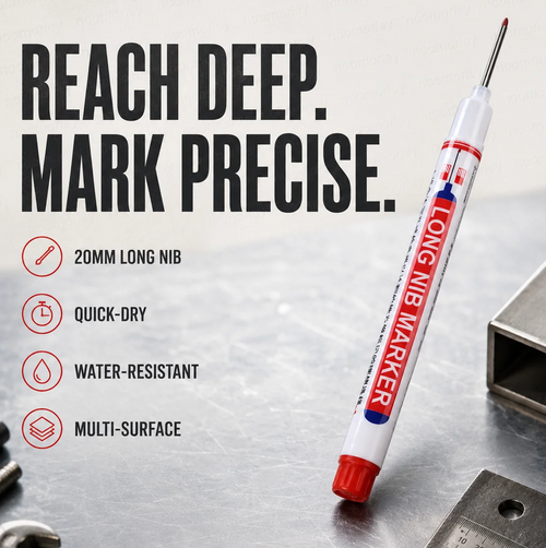Deep Hole Marker Pen – Long 20mm Tip Waterproof Quick-Dry Marker for Wood, Metal & Hard-to-Reach Areas