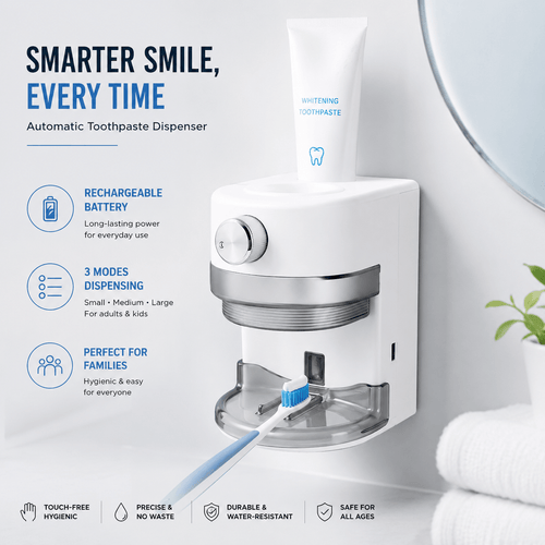 Automatic Toothpaste Dispenser - Touchless, Wall-Mounted