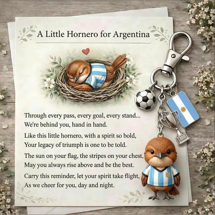 💖The Spirit of Argentina: Little Hornero Soccer Keychain & Keepsake Poem