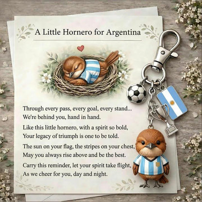 💖The Spirit of Argentina: Little Hornero Soccer Keychain & Keepsake Poem