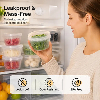 🥬5-Pack Multifunctional Food Storage Containers – With Drain Colander and Airtight Lid