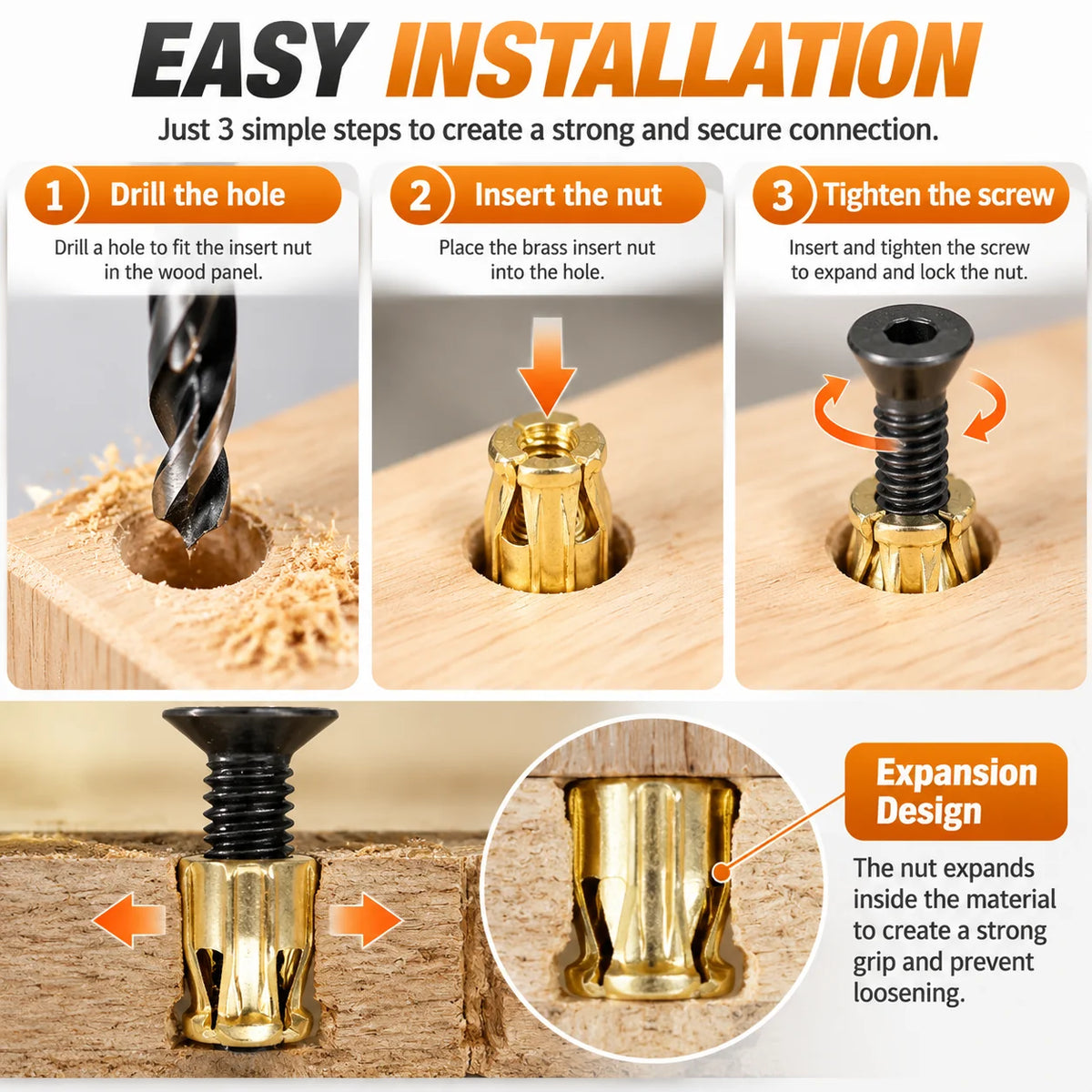 🔩 20pcs-Cabinet Hinge Repair Inserts – Strong Expansion Nuts For Fixing Loose Furniture & Wood Screws