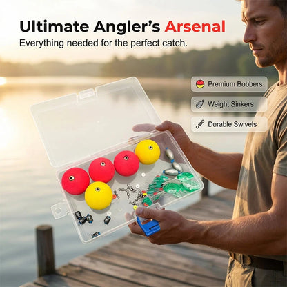 🎣50% OFF NOW! Complete Fishing Float & Sinker Rig Kit, High Visibility Bobber Tackle Set, Great Buoyancy, Portable Storage Box for Freshwater Saltwater Fishing