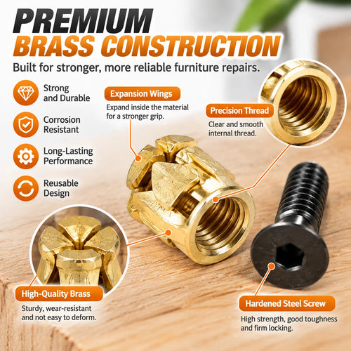 🔩 20pcs-Cabinet Hinge Repair Inserts – Strong Expansion Nuts For Fixing Loose Furniture & Wood Screws