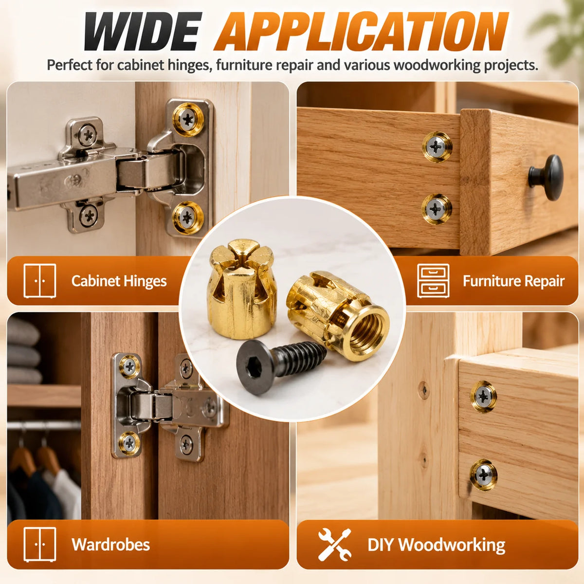 🔩 20pcs-Cabinet Hinge Repair Inserts – Strong Expansion Nuts For Fixing Loose Furniture & Wood Screws