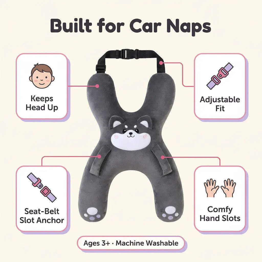 SnoozeBuddy - Kids' Car Seat Animal Pillow