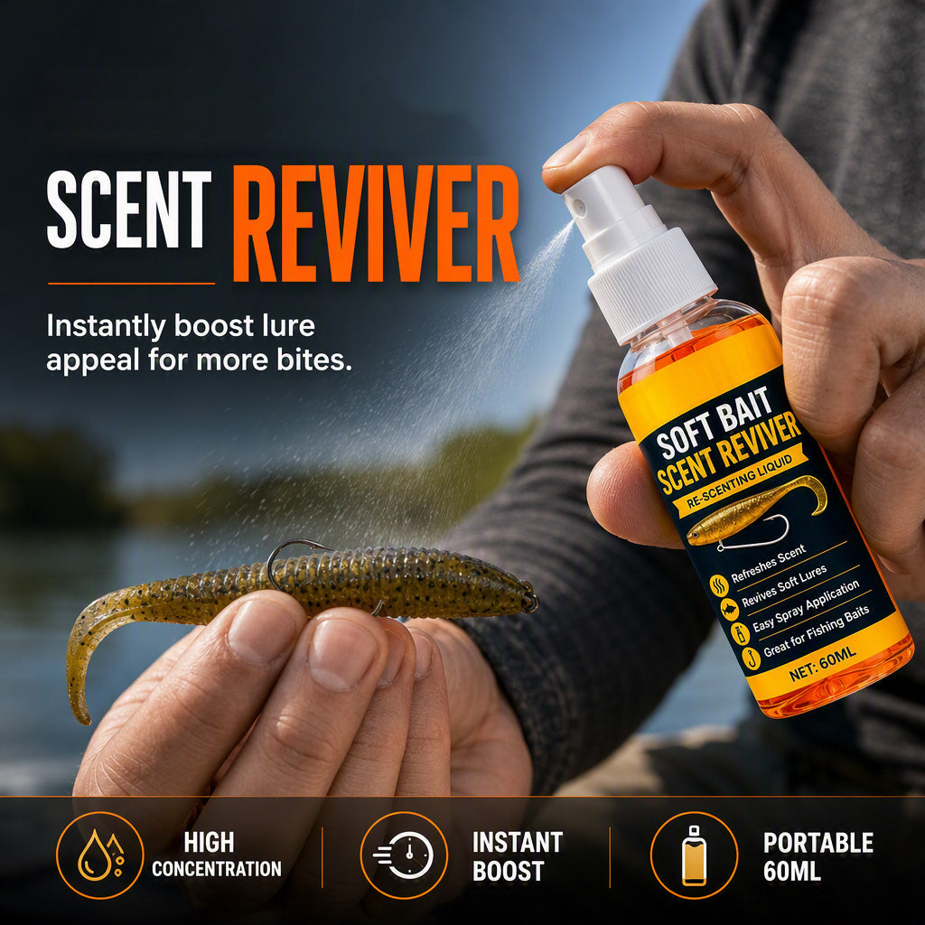 🎣 Soft Bait Scent Booster Spray‑60ML High‑Concentration Fishing Lure Scent Reviver, Portable Instant Attractant Spray for Fresh & Saltwater Soft Baits