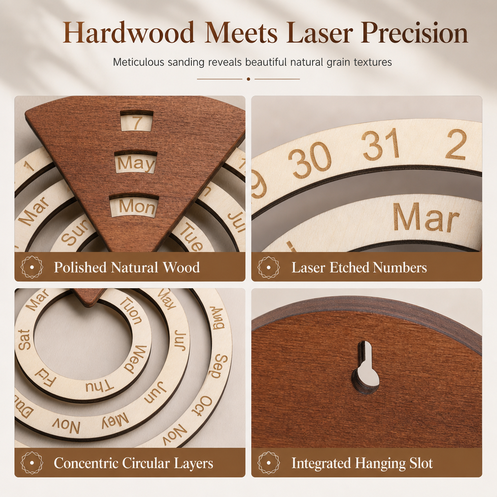 📢📢40% OFF !! ⏰Circular Wooden Rotating Perpetual Calendar Wall Hanging Decoration