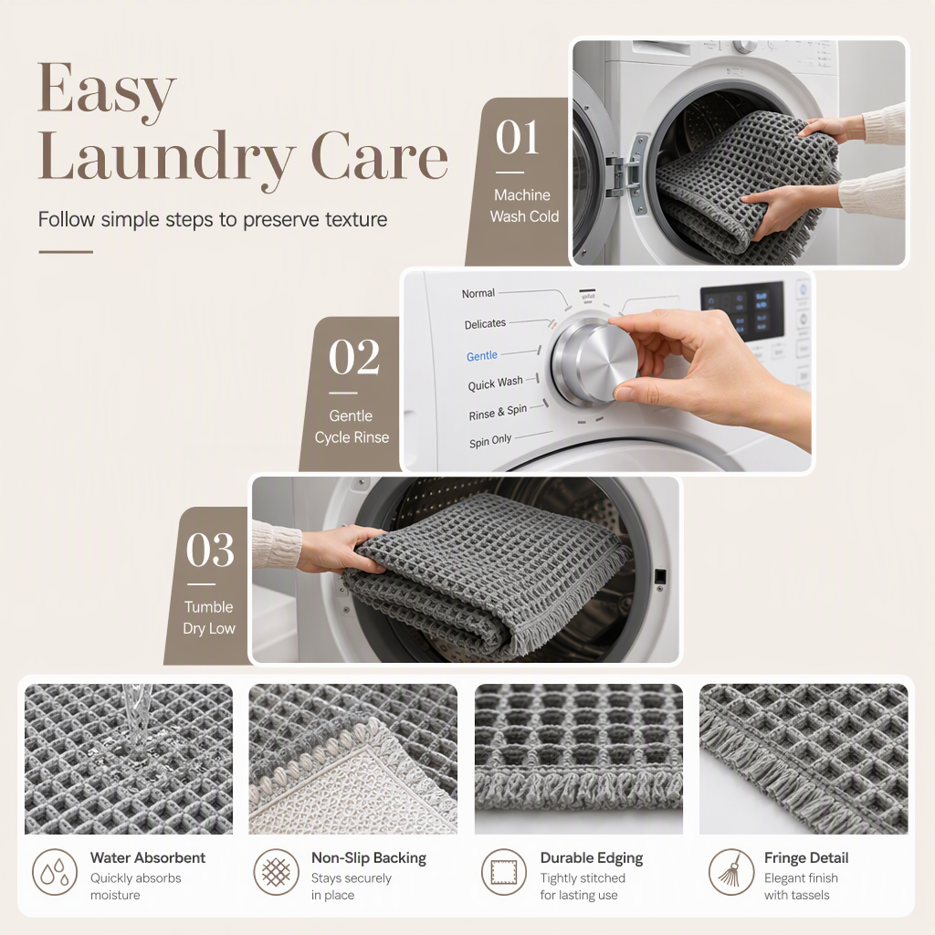📢📢40% OFF !! ⏰Non Slip Water Absorbent Waffle Weave Bathroom Mat Solid Color Entrance Doormat