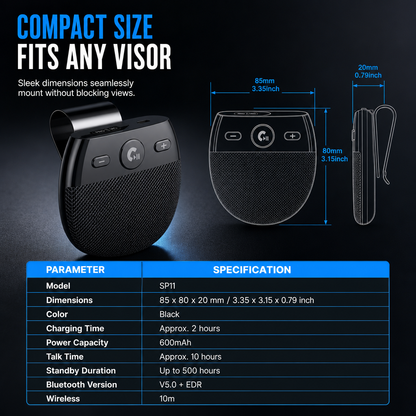 ⏳Time-Limited Special ⏰🚗SP11 Car Sun Visor Bluetooth Hands Free Speakerphone with Vibration Activated Auto Power On A2DP Support and Caller ID Voice Prompt